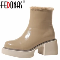 fedonas classic warm casual women ankle boots office lady autumn winter genuine leather platforms thick heels basic shoes woman