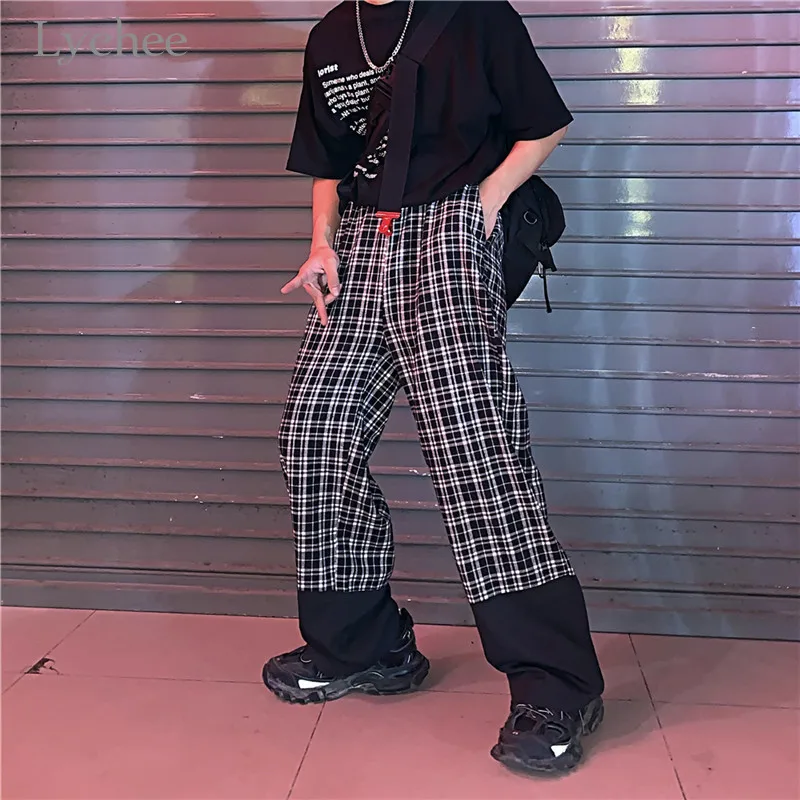 Женские клетчатые брюки Lychee в стиле Харадзюку свободные осенние женские с