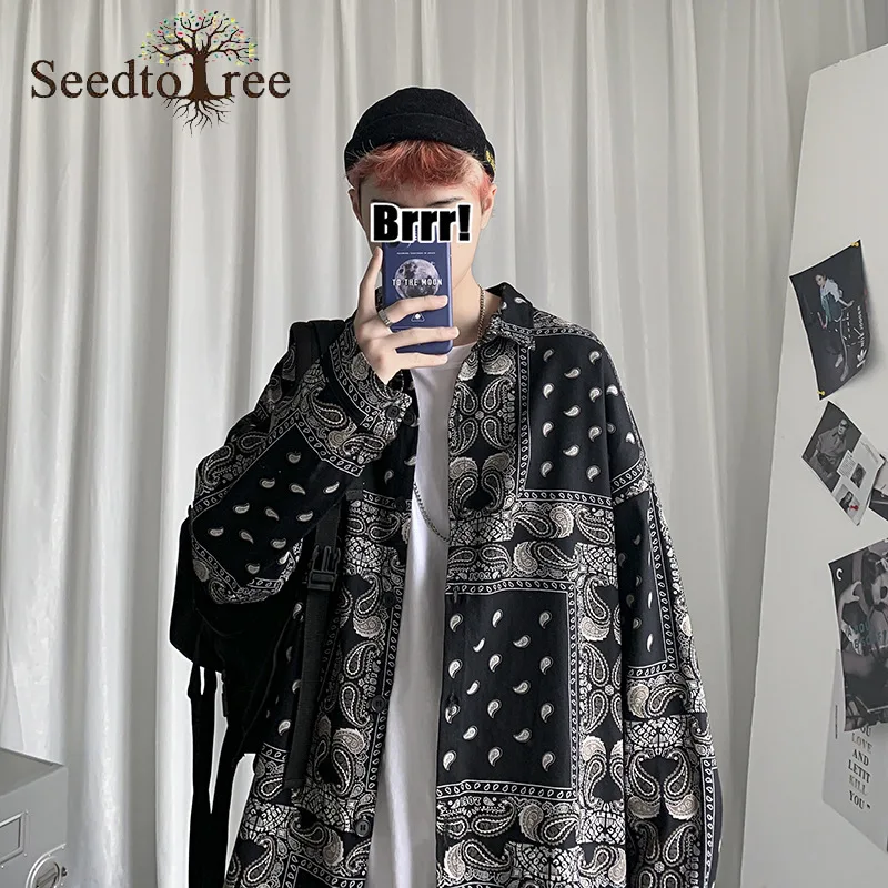 

Men's Jacket Loose Large Size Casual Fashion Printed Jacket Japan Korea Trend High Street Hip Hop Lapel Top