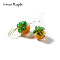real s925 sterling silver cute persimmon drop earrings fashion gold color crystal ear studs for women girls fine jewelry arete