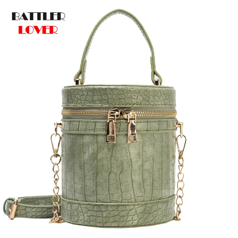 

Stone Pattern Cylindrical Females Messenger Purses Crocodile Shoulder Bags for Women Luxury Chain Bucket Handbags 2020