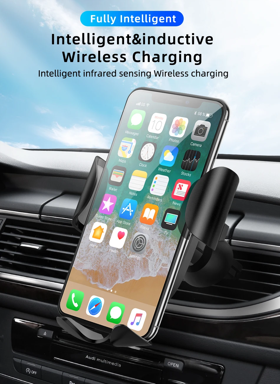 QI автомобильное Быстрое беспроводное зарядное устройство для iPhone 8 8 Plus XS 7,5 Вт 10 Вт автомобильное беспроводное зарядное устройство для samsung Galaxy S8 S9 S10 Note 9 зарядное устройство