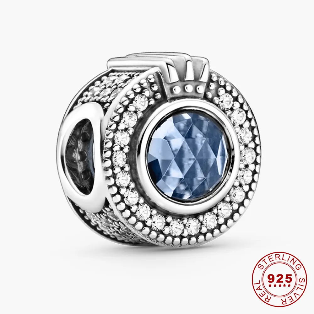 

Sterling Silver 925 Sparkling Blue Crown O charm fit for Women Bracelet Jewelry Making Metal Beads Signature Series