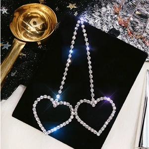 Длинные Роскошные серьги Стразы для женщин большое сердце кристалл простые корейские эффектные Висячие свадебные серьги ювелирные изделия для вечерние Ринок