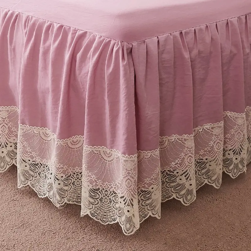 Розовые оборки Корейская кружевная постельная юбка наматрасник комплект для