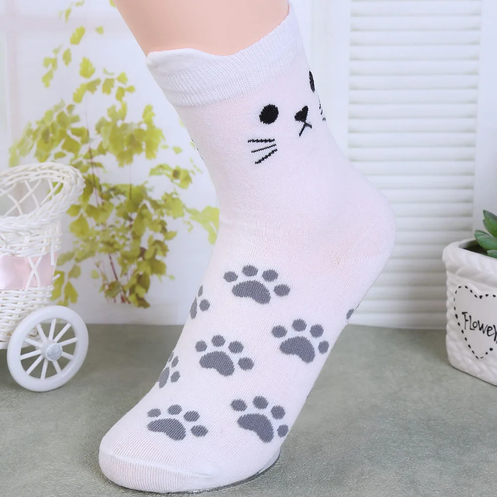 5 пар женские забавные Теплые осенние короткие носки с забавным котом новинка