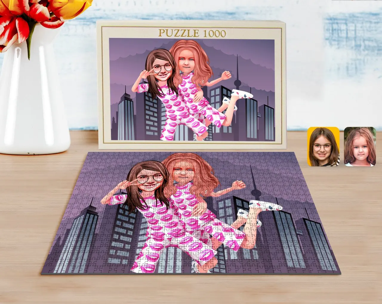 

Personalized Sisters Caricature of 1000 Piece Professional Puzzle-1