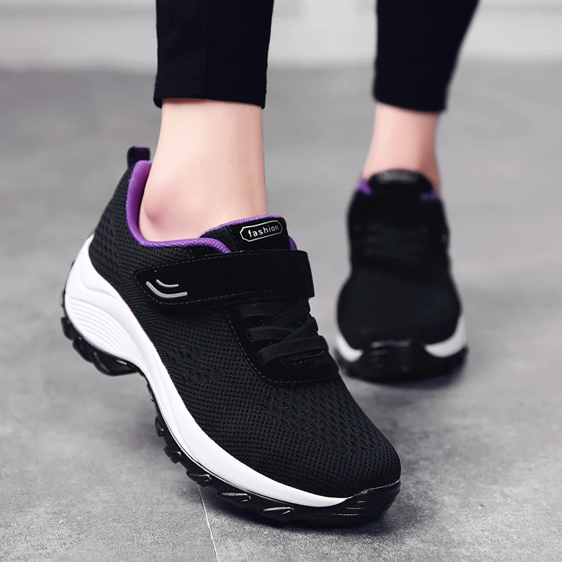 Women Running Shoes Height Increase Platform Sneakers Lace Up Anti-slip Light Fitness Shoes Comfort Gym Shoes