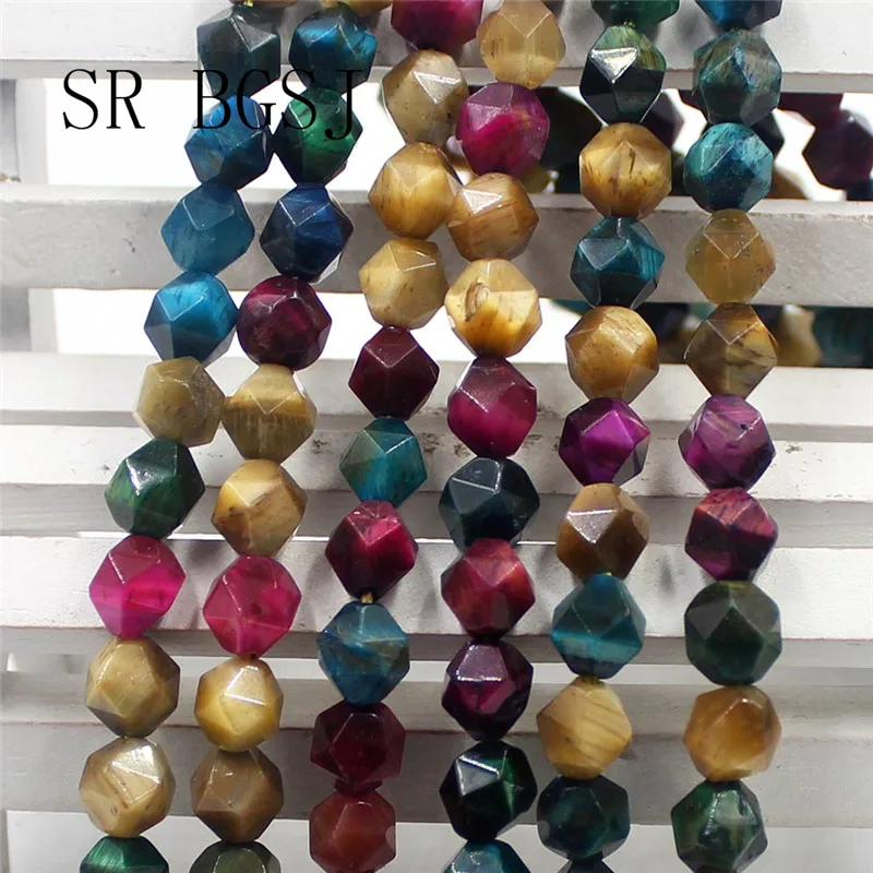 

Free Shipping 8mm Faceted Round Polygonal Mixed Multicolor Tiger Eye Natural Gems Stone Beads Strand 15