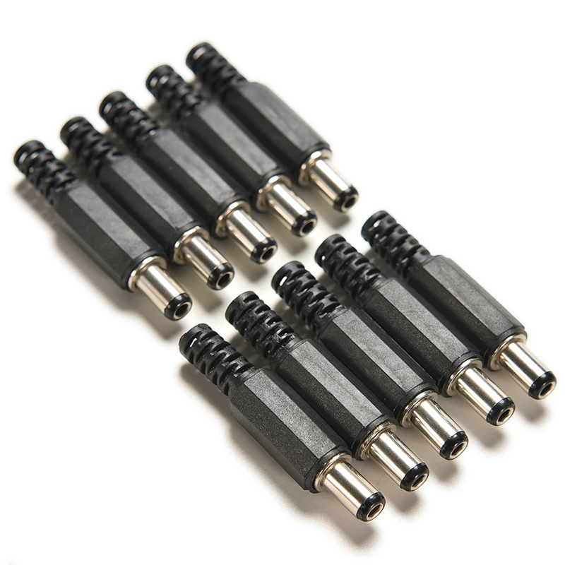 

10PCS DC Power Supply Cable Connectors Socket for CCTV Camera 2.5mm x 5.5mm with Black Color Tip Male DC Power Plug Jack Adapter