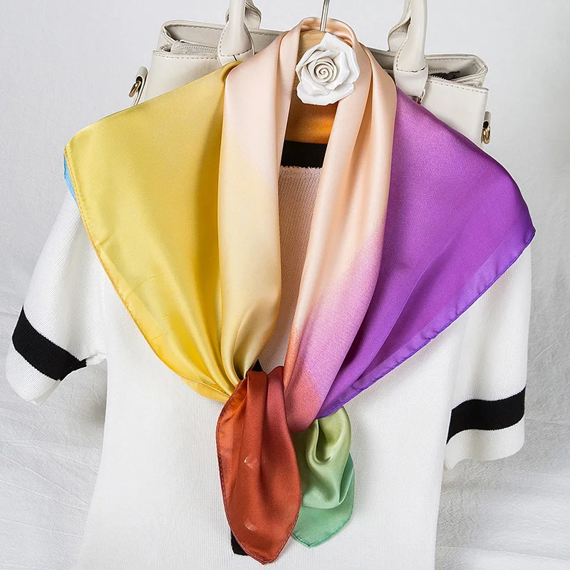 

gray silk scarf square silk scarves Neck Chief rainbow printed fashion neck hair scarfs drop shipping