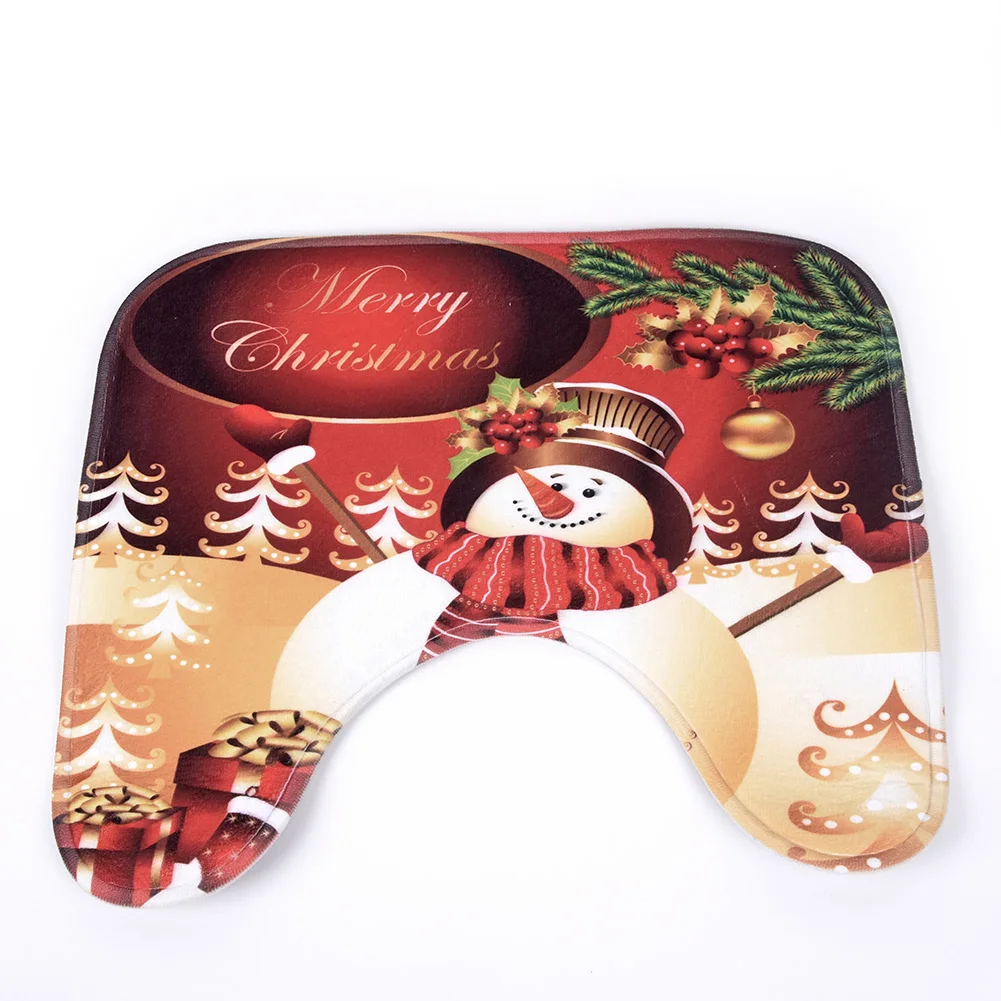

3/4pcs Christmas Home Bathroom Shower Curtain Toilet Cover Mat Decoration Set