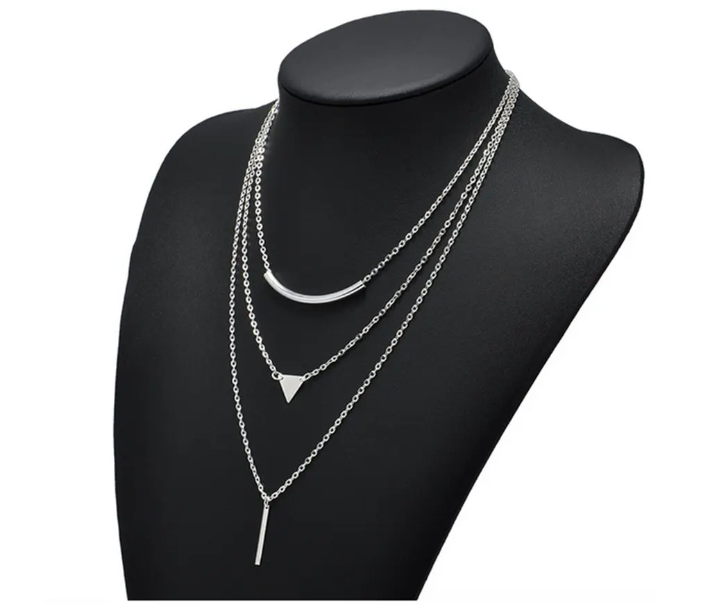 Модный треугольный многослойный комплект с блестками ожерелье трехслойная