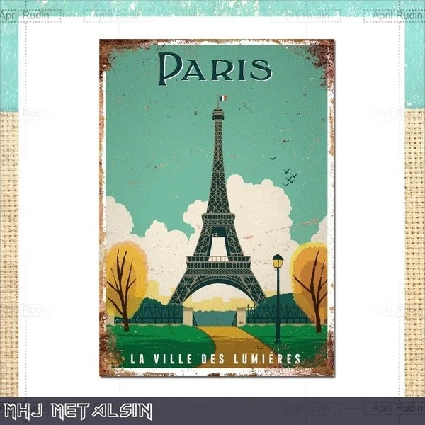 

Настенное украшение в стиле ретро, украшение для дома, французская Париж, Эйфелева башня, винтажный металлический жестяной знак, металлический декор, настенный знак