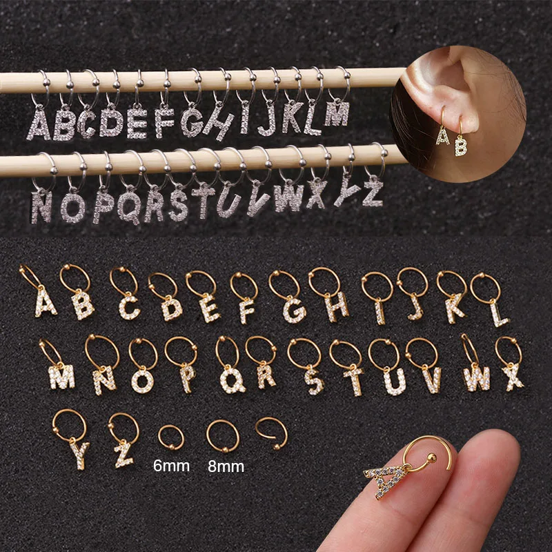 Серьги кольца Sellsets из нержавеющей стали с фианитом серьги инициалом алфавита