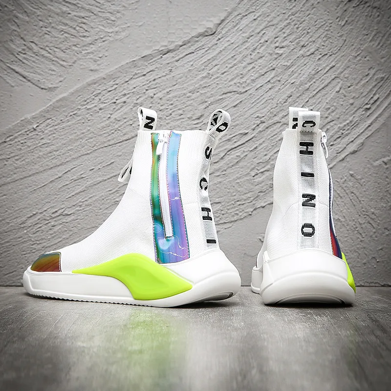 Мужские высокие вязаные туфли цветные дышащие удобная повседневная обувь модные