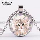 SONGDA ожерелье с милыми кошками, собаками, животными, ожерелье с мультяшным рисунком, стеклянный кабошон, кулон, серебряный цвет, звено, цепочка, ожерелье, детские ювелирные изделия