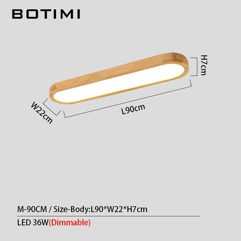 M-Dimmable BOTIMI 220V светодиодный потолочный светильник s с длинным деревянным абажуром для гостиной, поверхностный монтаж, потолочный светильник, светильник для коридора - Цвет корпуса: M-Dimmable