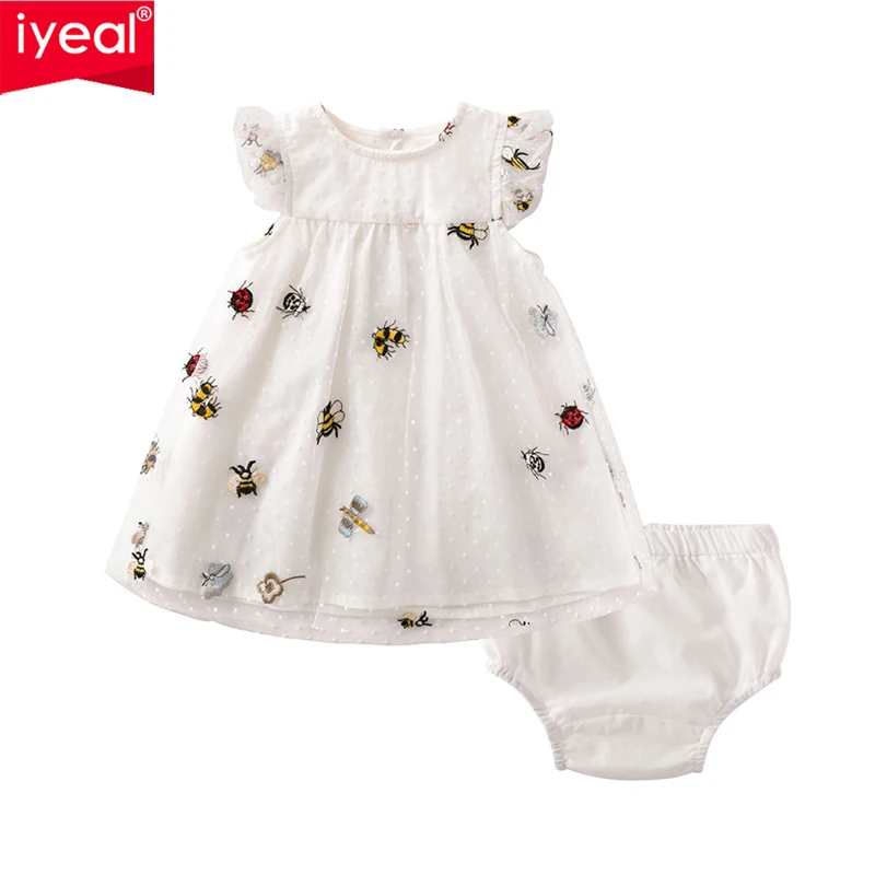 Летняя одежда IYEAL для маленьких девочек платья с коротким рукавом оборками и