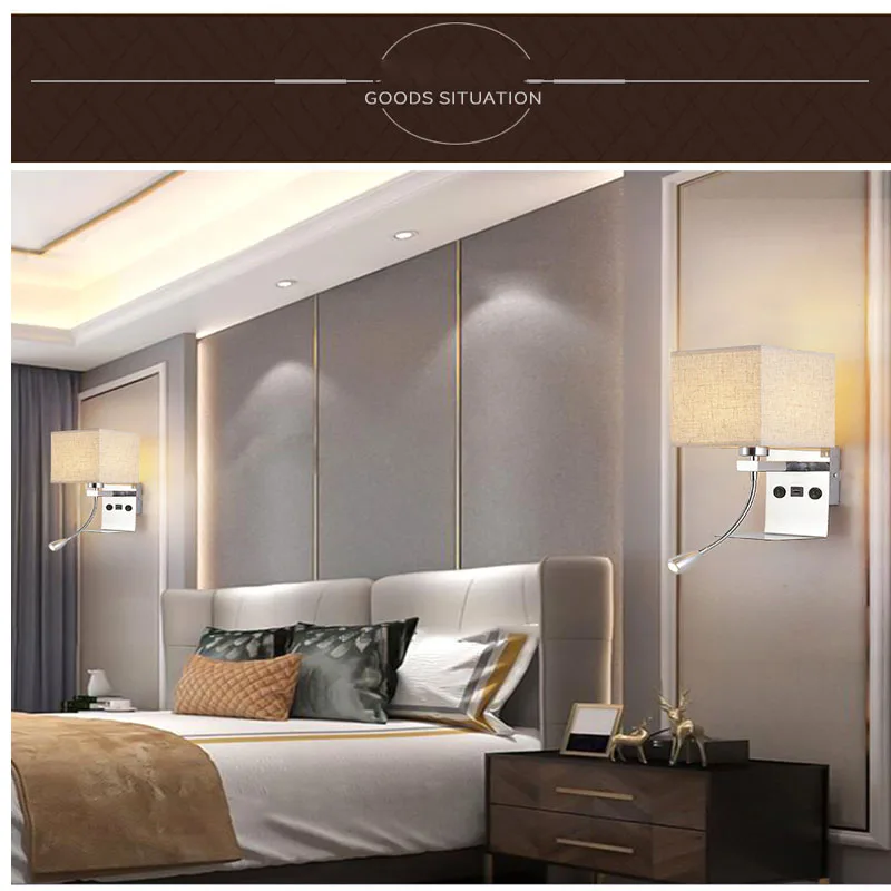 

New modern minimalist wall lamp American creative bedroom usb rechargeable wall lamp European hotel room bedside lamp