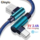 Кабель Olnylo usb-c, 90 градусов, для быстрой зарядки и передачи данных, для Samsung S9, S8, Note 9, 8, Huawei P20 Lite