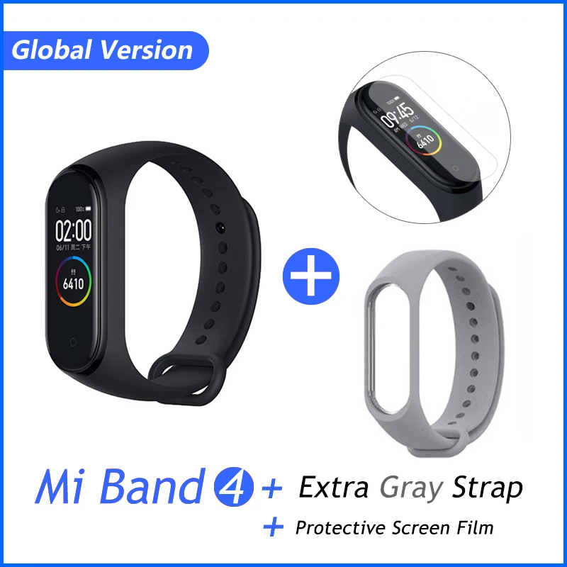 GB Gray Film Xiaomi mi-браслет 4 музыкальный смарт-браслет mi Band 4 браслет пульсометр фитнес 135 мАч цветной экран Bluetooth 5,0 браслеты - Цвет: GB Gray Film