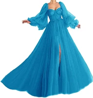 puffy sleeve prom dresses for women long sweetheart tulle ball gowns formal evening party dress with split ev06