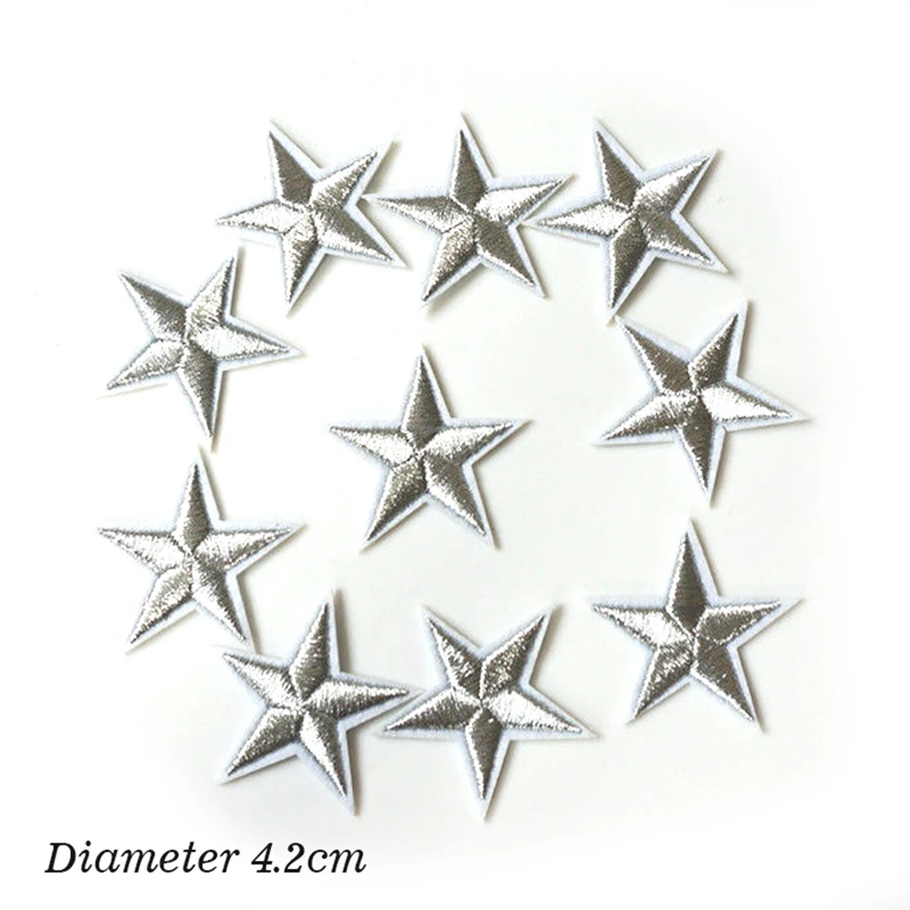 

10pcs Stars Embroidered Patches Sew Iron On Badges Gold Silver Red Black Blue Pink For Clothes DIY Appliques Craft Decoration