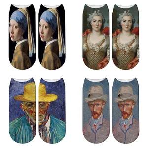 Новые масляные эластичные носки с 3D принтом, женские носки в стиле ретро с рисунком Ван Гога, росписью маслом, всемирно известные мужские Смешные счастливые носки