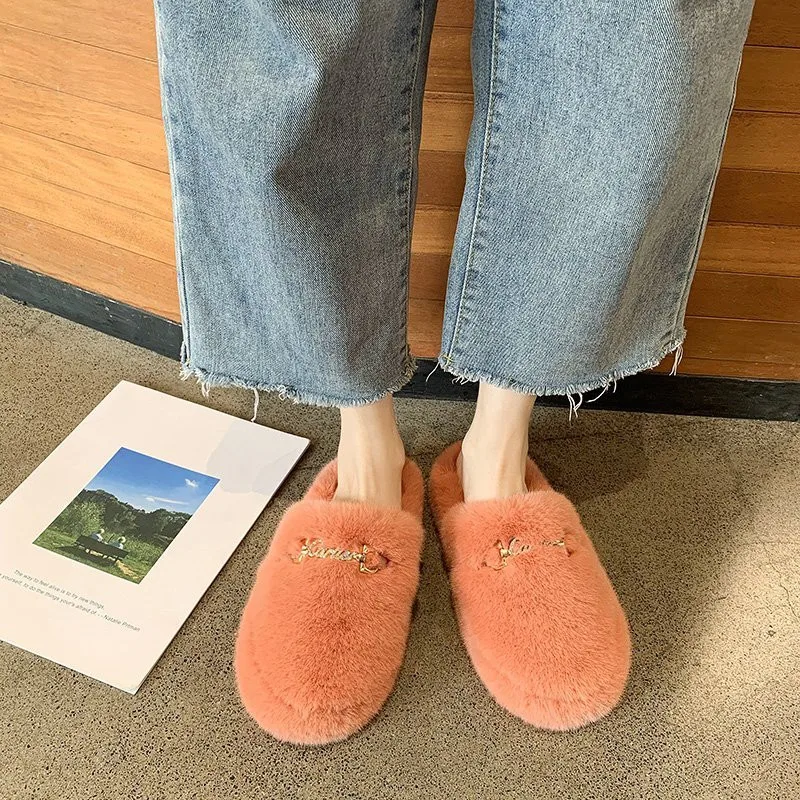 Hairy Slippers Women's Autumn And Winter 2021 New Thick Bottom Casual Lazy Home Baotou Cotton Drag
