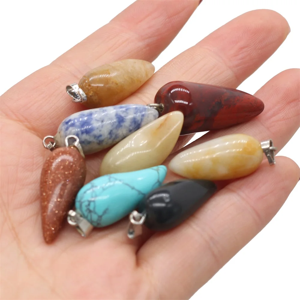 

5pcs Natural Stone Pendant Chili Shape Reiki Heal Amethysts Opal for Charms Jewelry Making Necklace Gift 10x18mm