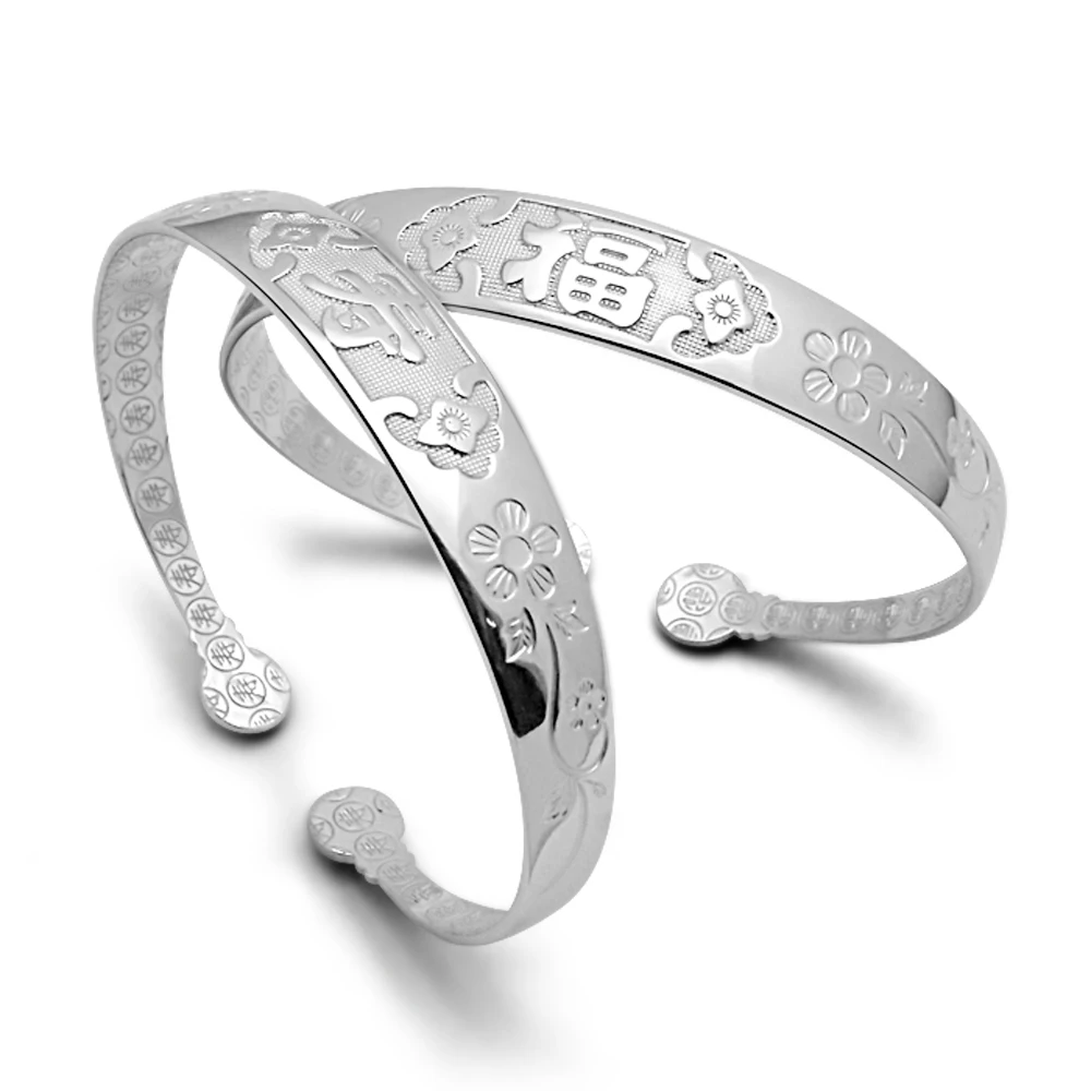 

Женские аксессуары 925 стерлингового серебра китайский Стиль Благословение браслет леди Ювелирный серебряный браслет для подарок на день С...