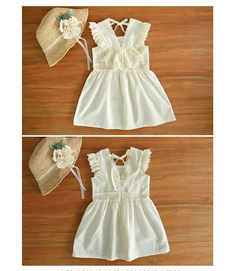 

Ins summer new lace ruffles dress girls v-neck slim dress children sleeveles princess dress 2-12Y ws1693
