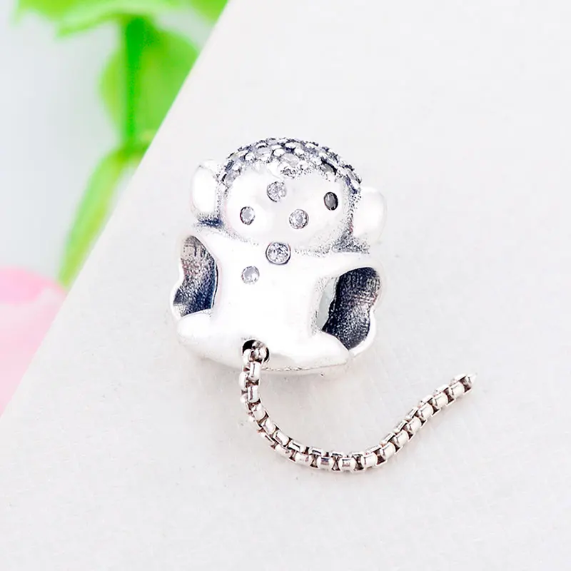 Женский серебряный браслет-Обезьяна 925 пробы с голубым кристаллом и змеей