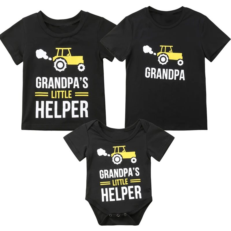 1pc Grandpa and Grandpa's Little Helper Matching Grandson T-shirts Summer Short Sleeve Family Look Outfits | Мать и ребенок