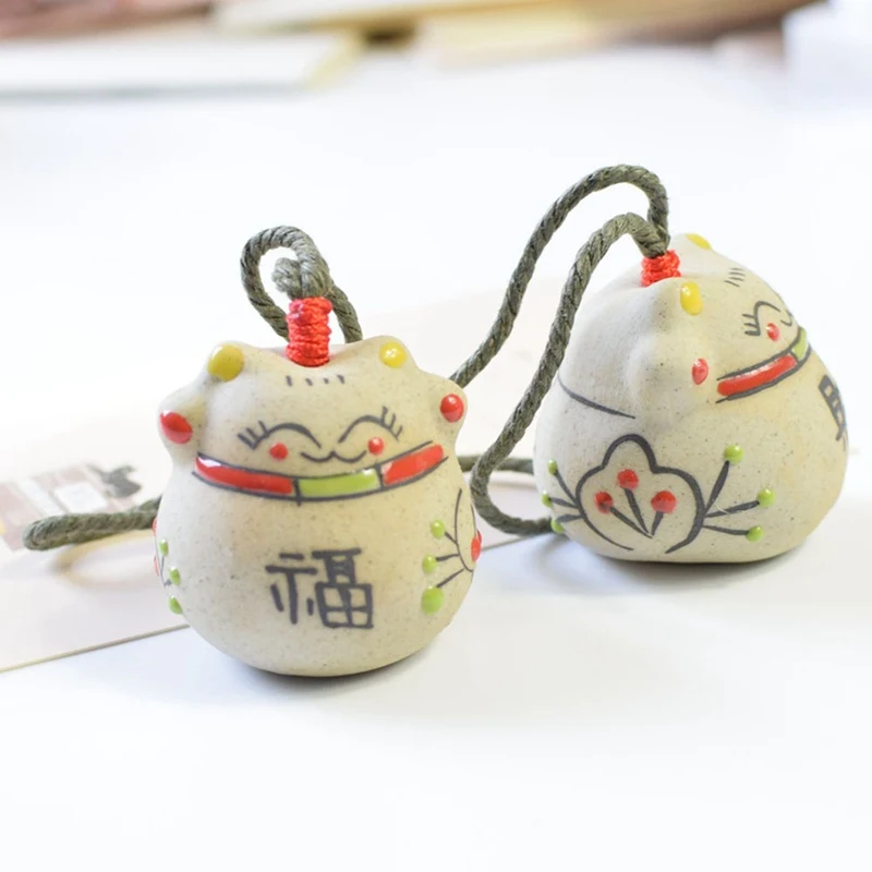 Мини-керамические ветряные колокольчики Lucky Cat, подвеска, украшение для автомобиля, подвесные фигурки феи, Миниатюрные Колокольчики с колокольчиком, домашний декор