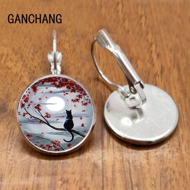 silver-2 Стеклянные черные и белые серьги с двумя котами женские модные серьги, индивидуальный заказ / новые ювелирные изделия серебро/бронза - Окраска металла: silver-2
