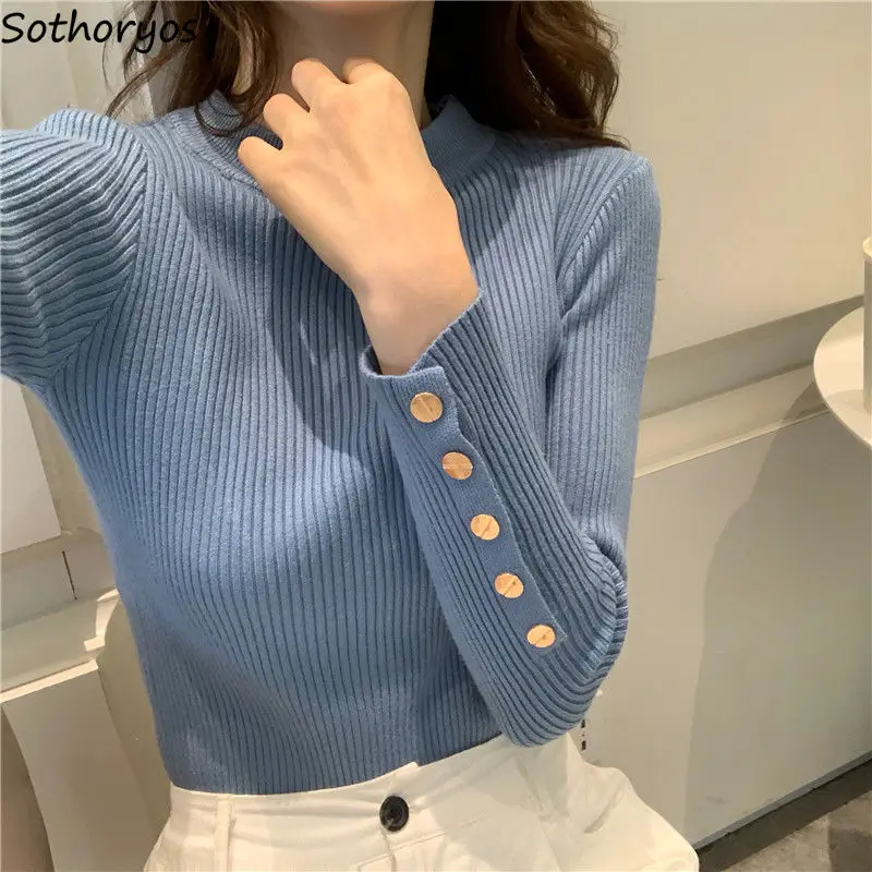 

Women Pullovers Sequined O-neck Plus Velvet Thicker Long Sleeve 6 Colors Winter Warm Knitted Slim Shaped Abdomen Elasticity Chic