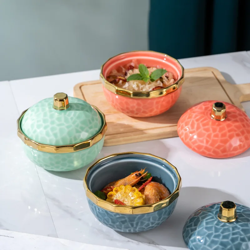 

Nordic Ceramic Baking Bowl Home Phnom Penh Stew Cup Dessert Salad Soup Bowl Kitchen Tableware With Cover Bakeware Dinnerware
