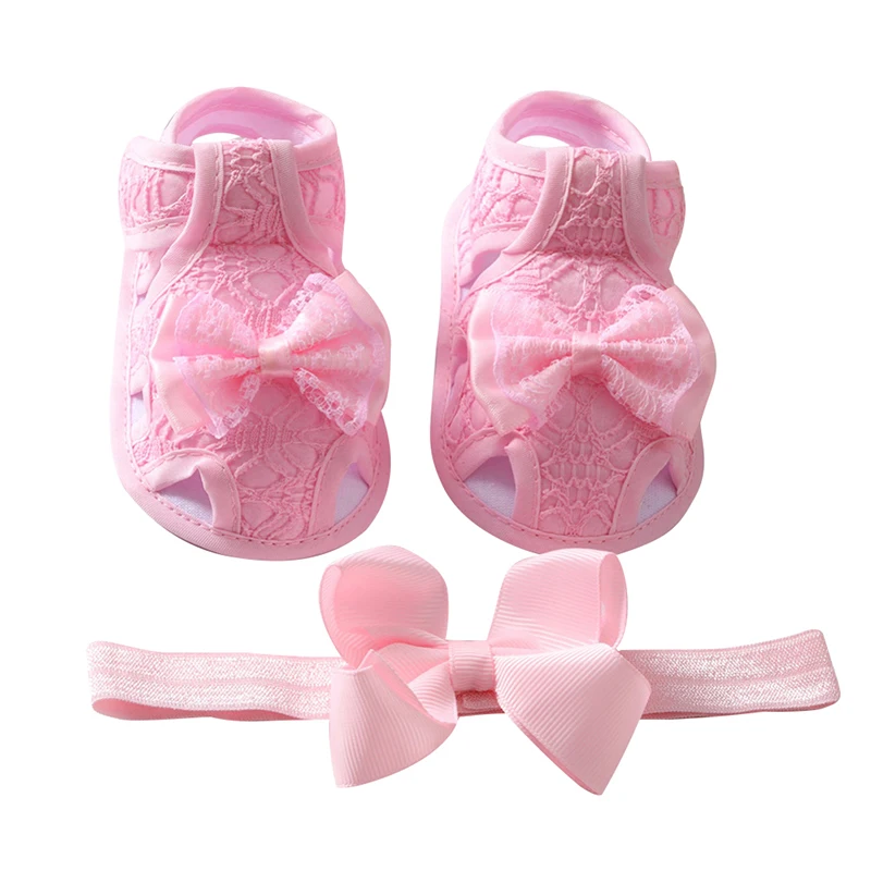 

Infant Baby Girl Summer Bowknot Hollow Sandals Toddler Soft Sole Walking Shoes Newborn Shoes Headband Set 0-18M