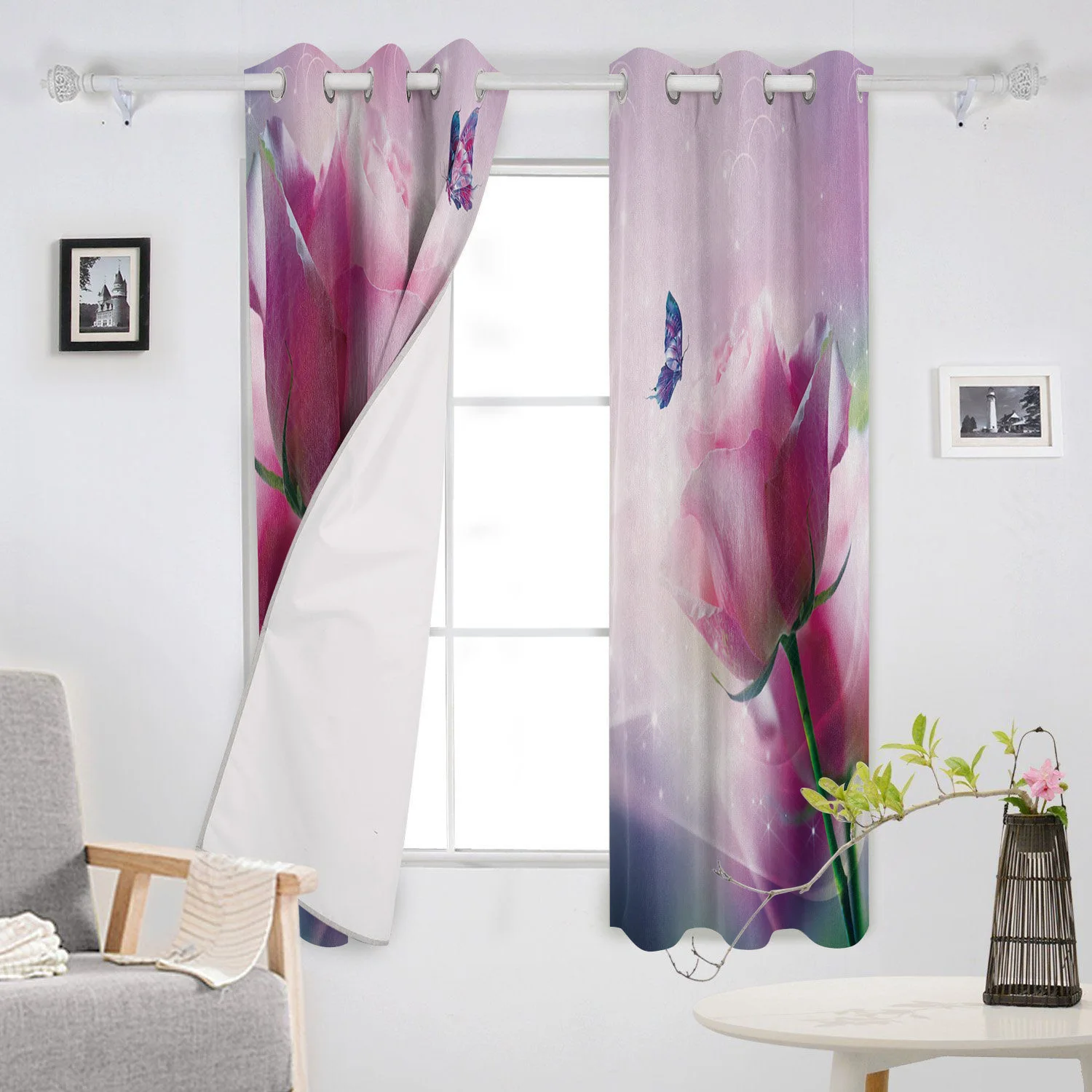 Занавески на окна с бабочкой розовыми цветами для гостиной кухни Современный