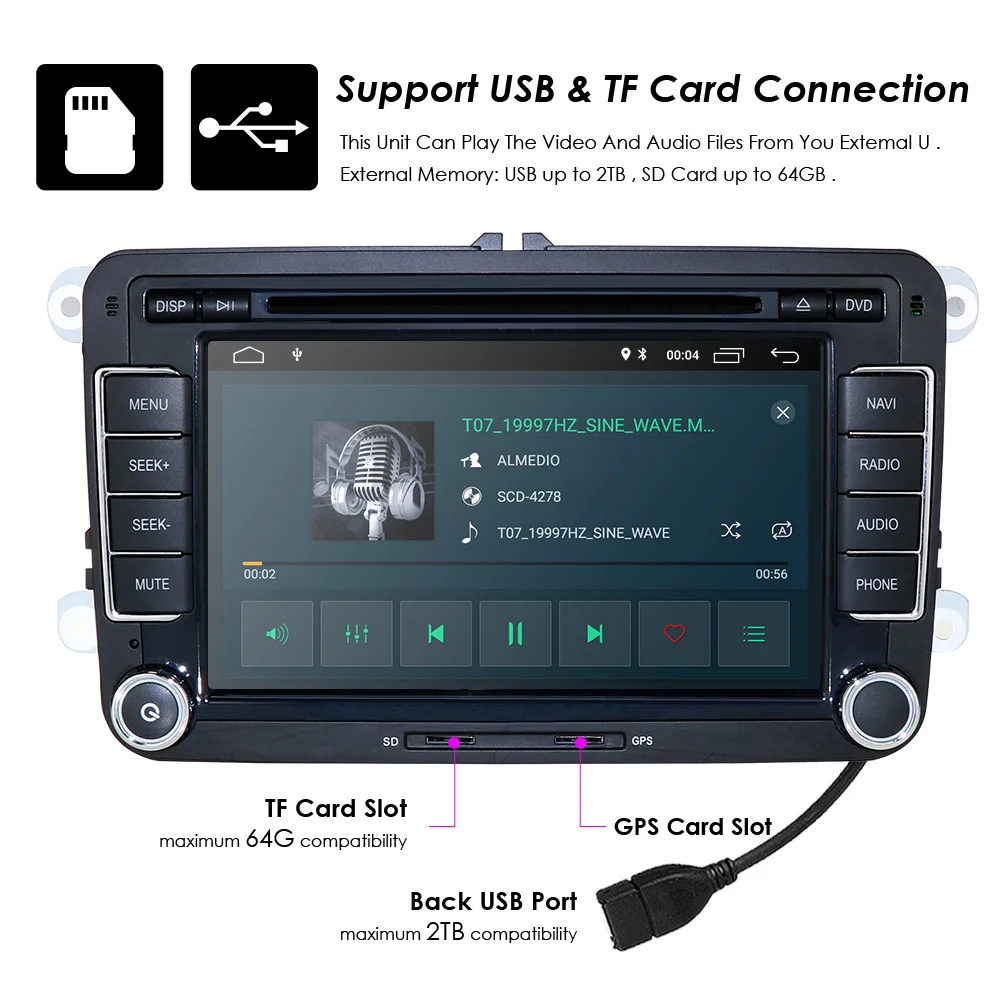 2din Android 9,0 четырехъядерный 2 ГБ 16 ГБ Автомобильный DVD для Passat CC Polo GOLF 5 6 блок EOS T5 Sharan Tiguan с GPS и RADIO BT
