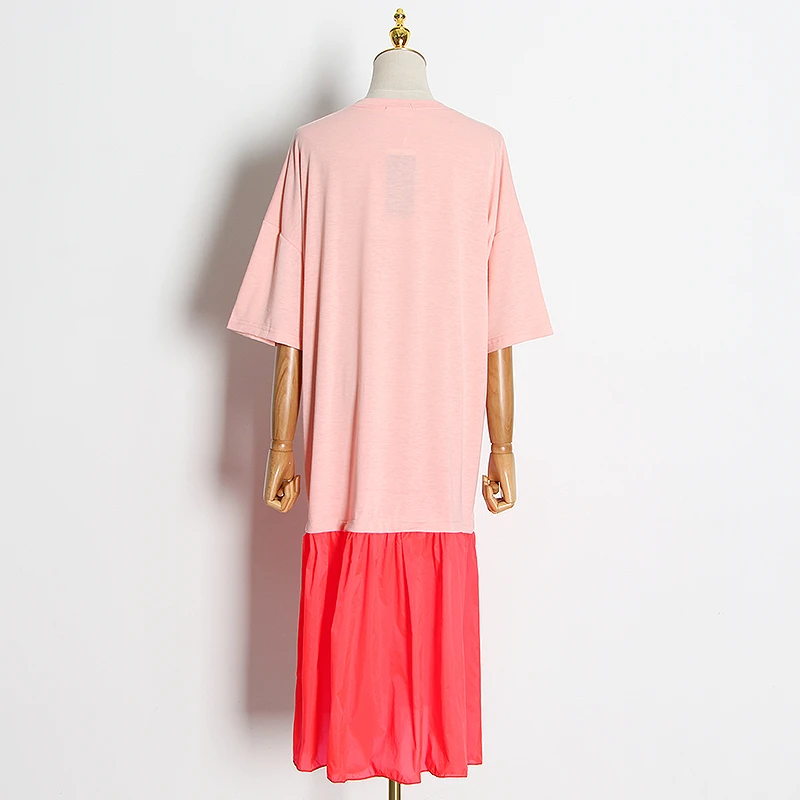 Женское повседневное миди платье TWOTWINSTYLE летнее белое лоскутное с круглым