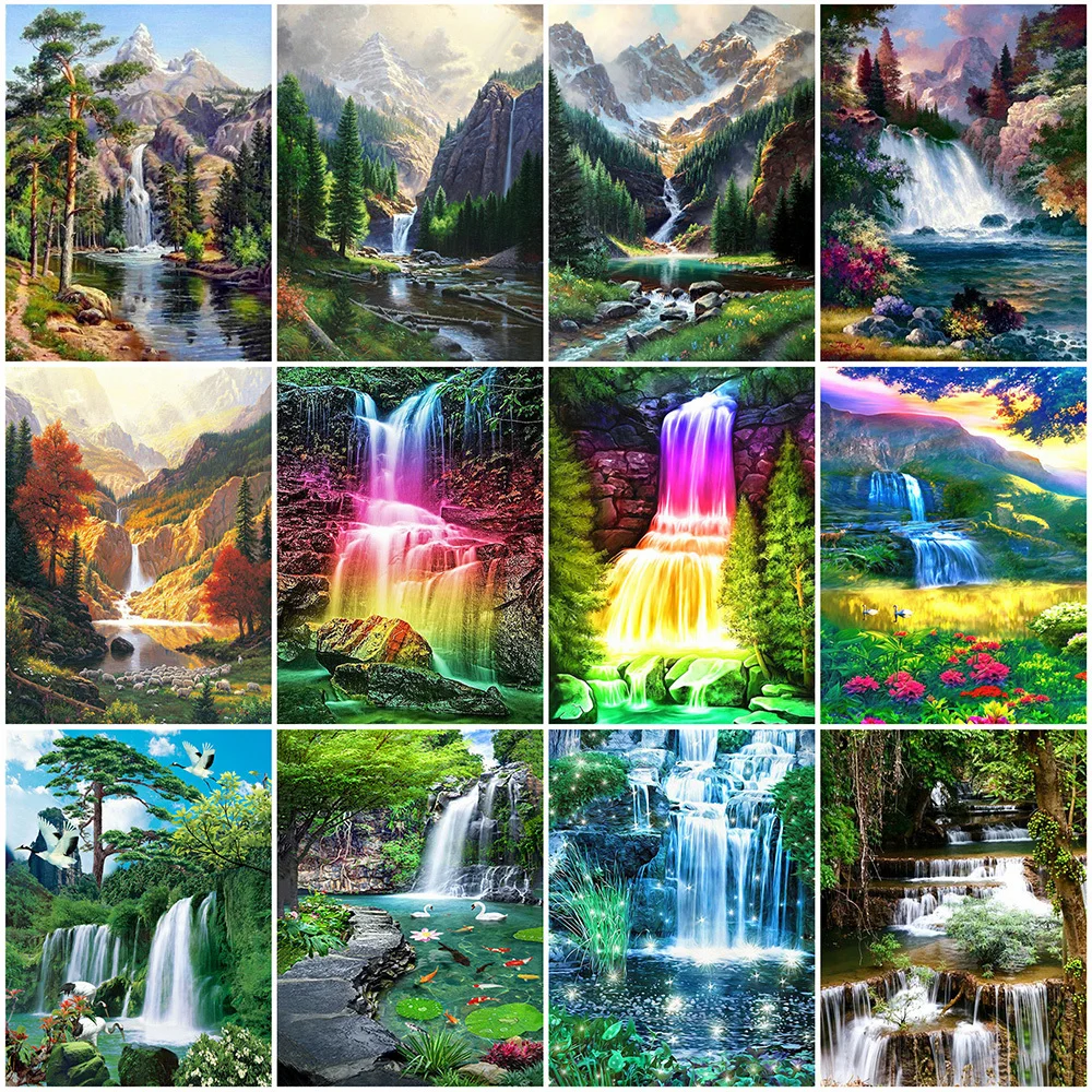 

Набор для алмазной вышивки «Водопад» MomoArt, мозаика из квадратных страз «сделай сам», вышивка крестиком в виде пейзажа, горный Декор для дома