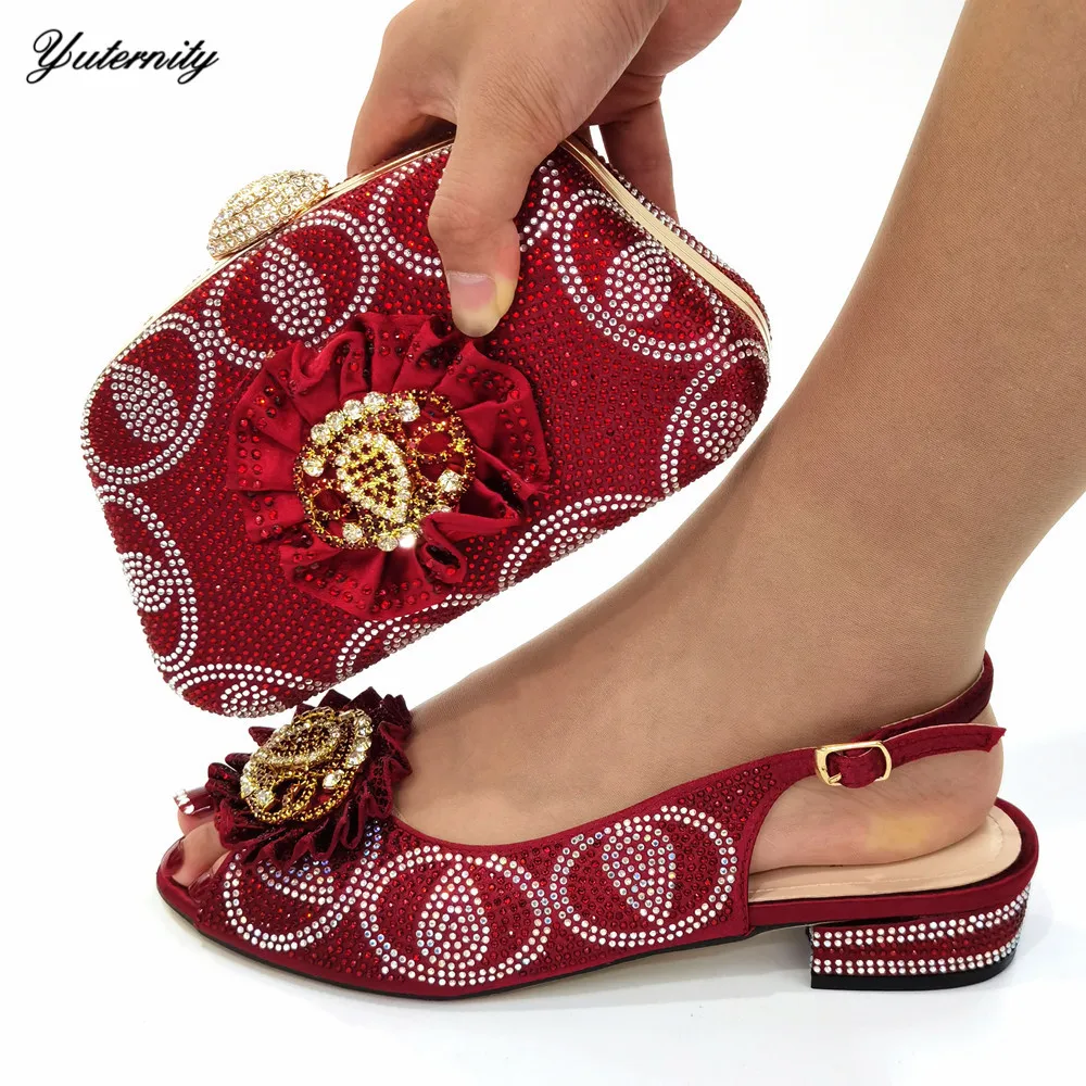 

New Arrival Italian Women Shoes And Bag Set African Decorated With Rhinestone High Heels Shoes And Bag Set For Party