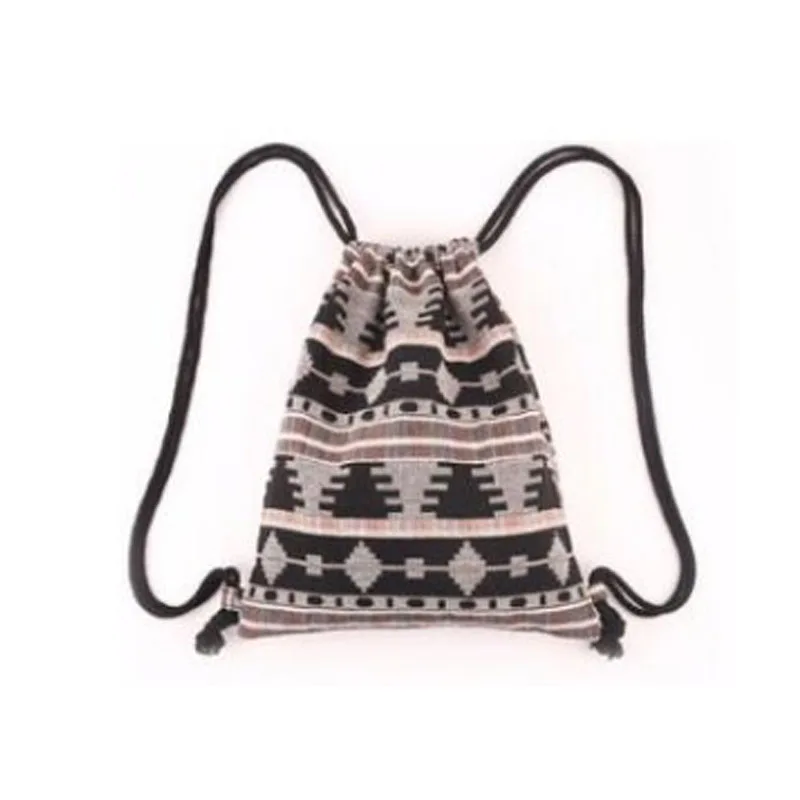 

Women Canvas Drawstring Vintage Backpack Unisex Geometric Printing Backpacks