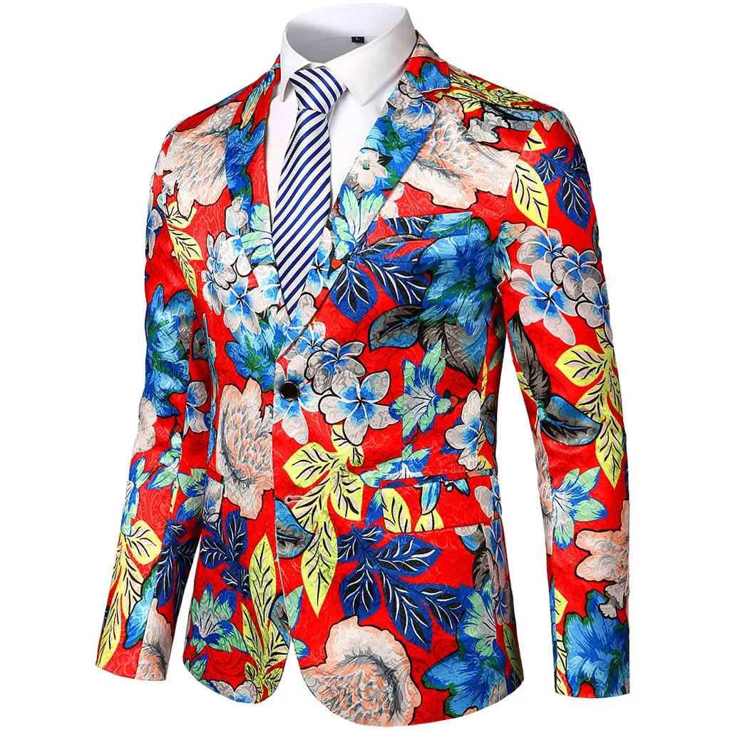 JAYCOSIN мужские пальто для мужчин Slim Fit печати Стильный бейзер кофта жакет человек цветочный костюм зазубренный отворот мужской хлопок пальто из полиэстера