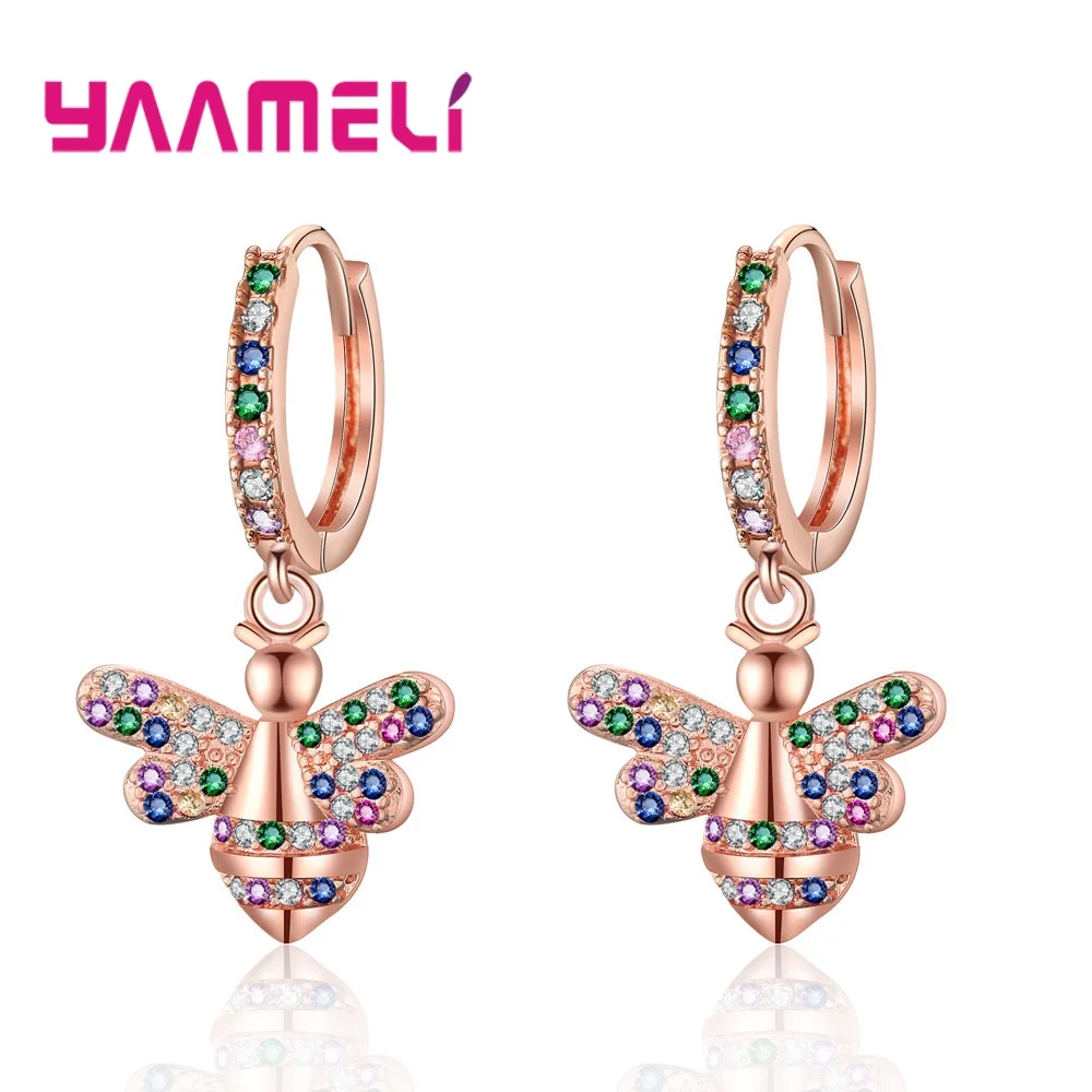 Rose Gold Mixed Серьги для женщин отличный полный кубический цирконий пчела мотаться розовое золото цвет модные женские Девушки Танцы вечерние ювелирные изделия - Окраска металла: Rose Gold Mixed