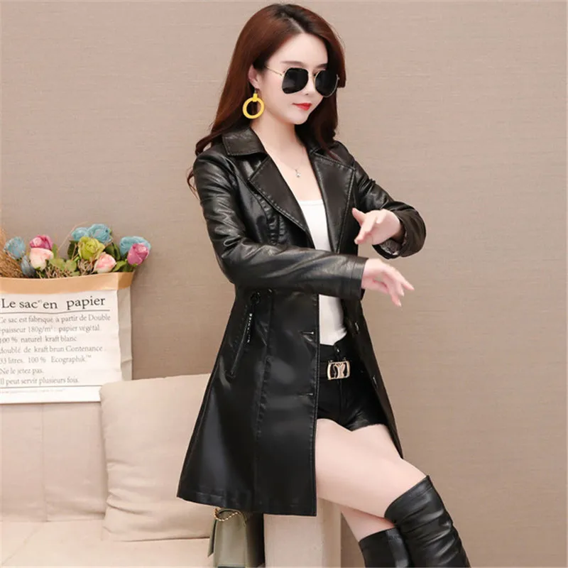 autumn New girl Leather Jacket Long Women's Leather Coat slim Fashion punk Female Motorcycle Clothing faux leather Blazer spring