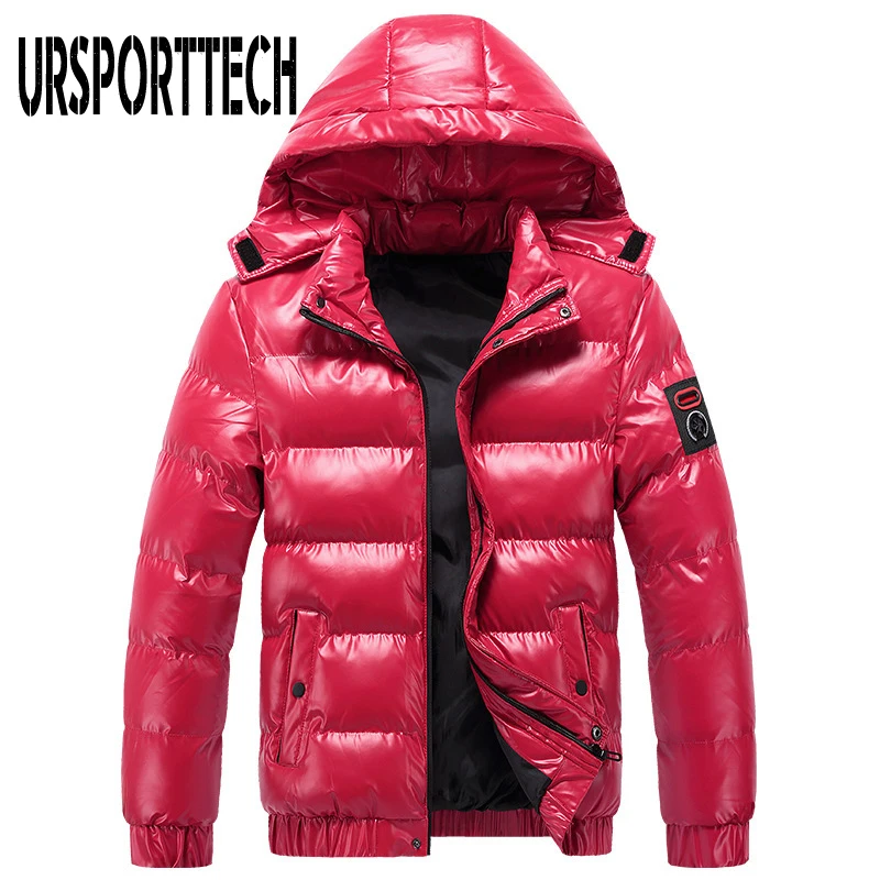 URSPORTTECH New Bright Winter Men's Jacket Hooded Casual Parka Outwear Thicken Warm Outwear Coat Men Clothing